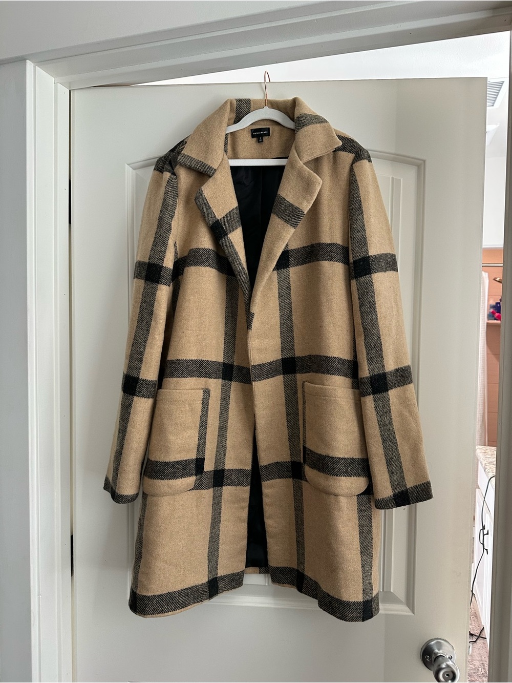Buckle Tan and Black Plaid Pea Coat